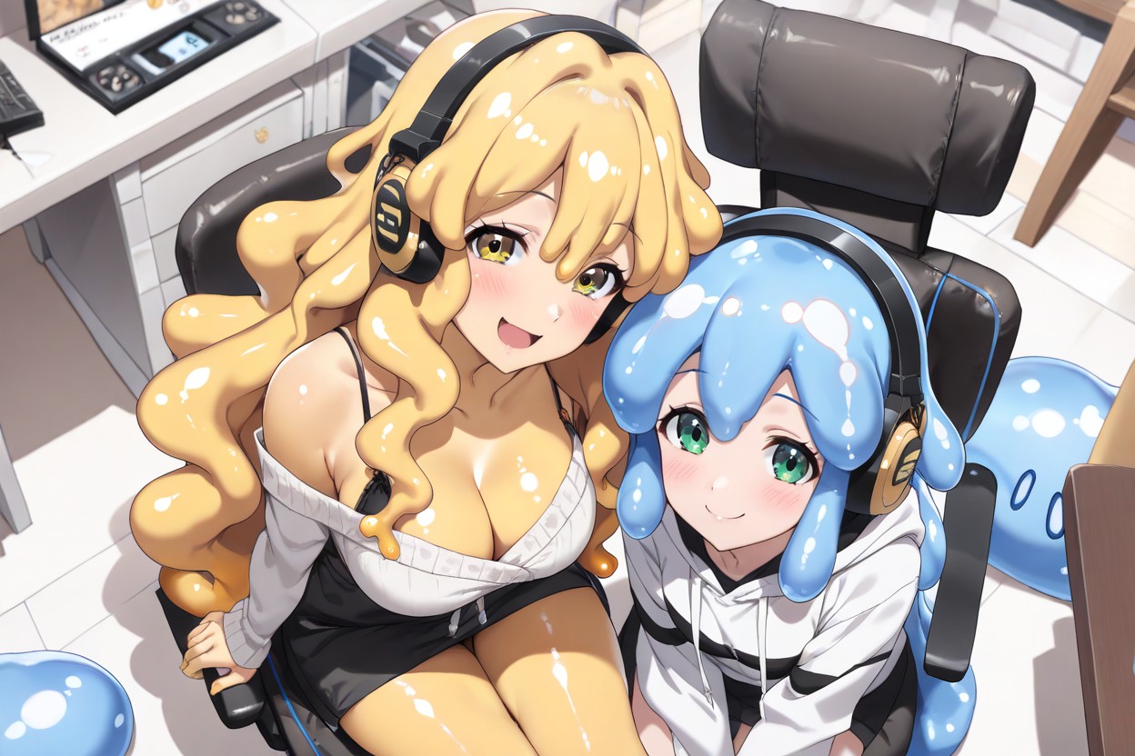 2 People, Hoodie, Translucent Slime Body Hentai AI Porn