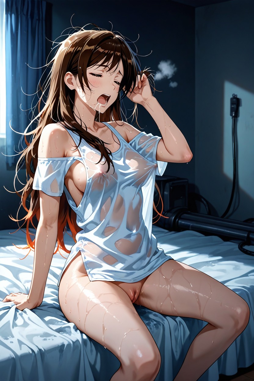Sweaty Face, Erect Nipple, Small Breasts Hentai AI Porn