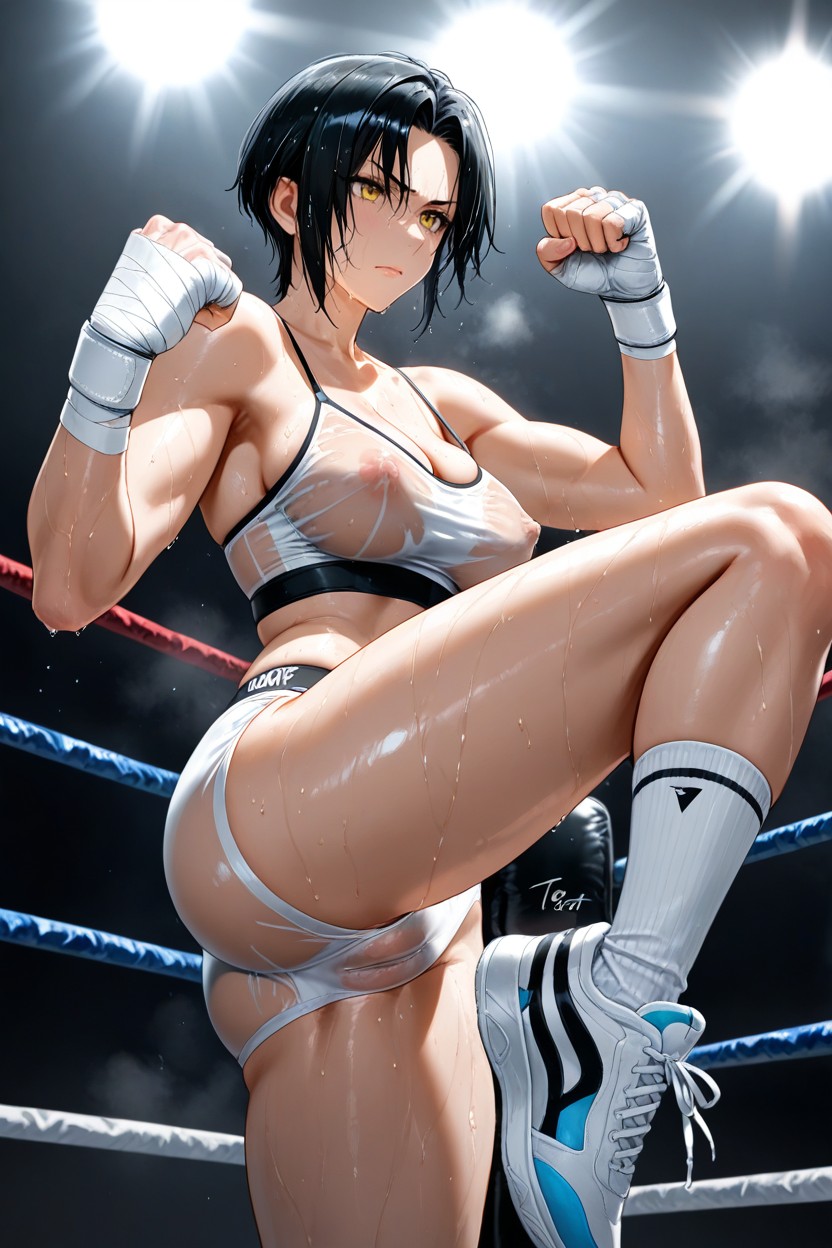 Wolfcut Hair, Slightly Medium Breast, Low Angle Hentai AI Porn