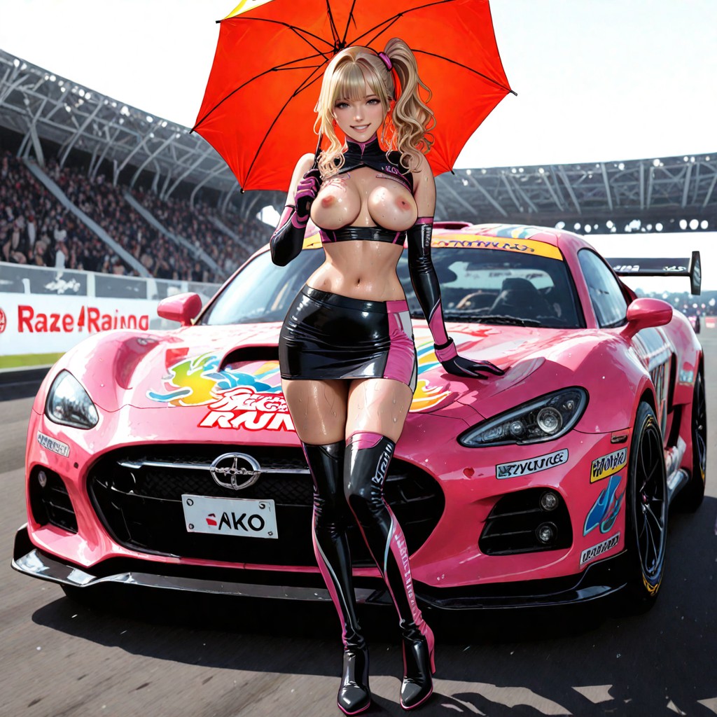 Spectator On Podium, Full Body, In Large Racing Track Hentai AI Porn