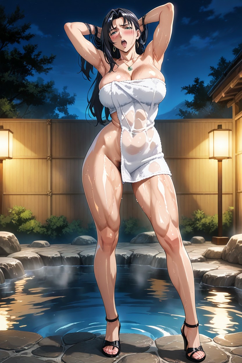 Standing, At Night, Black Hair Hentai AI Porn