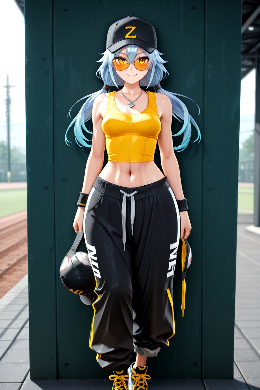 Light Blue Hair With White Gradient Tips, 18+, Golden Amber Eyes Hentai AI Porn