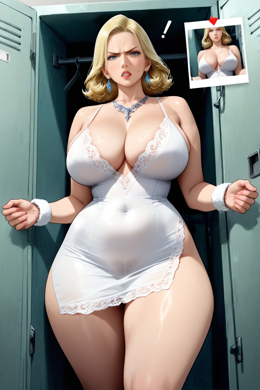 Red Exclamation Point Above Her Head, Lower Body Exposed, Sexy Milf Hentai AI Porn