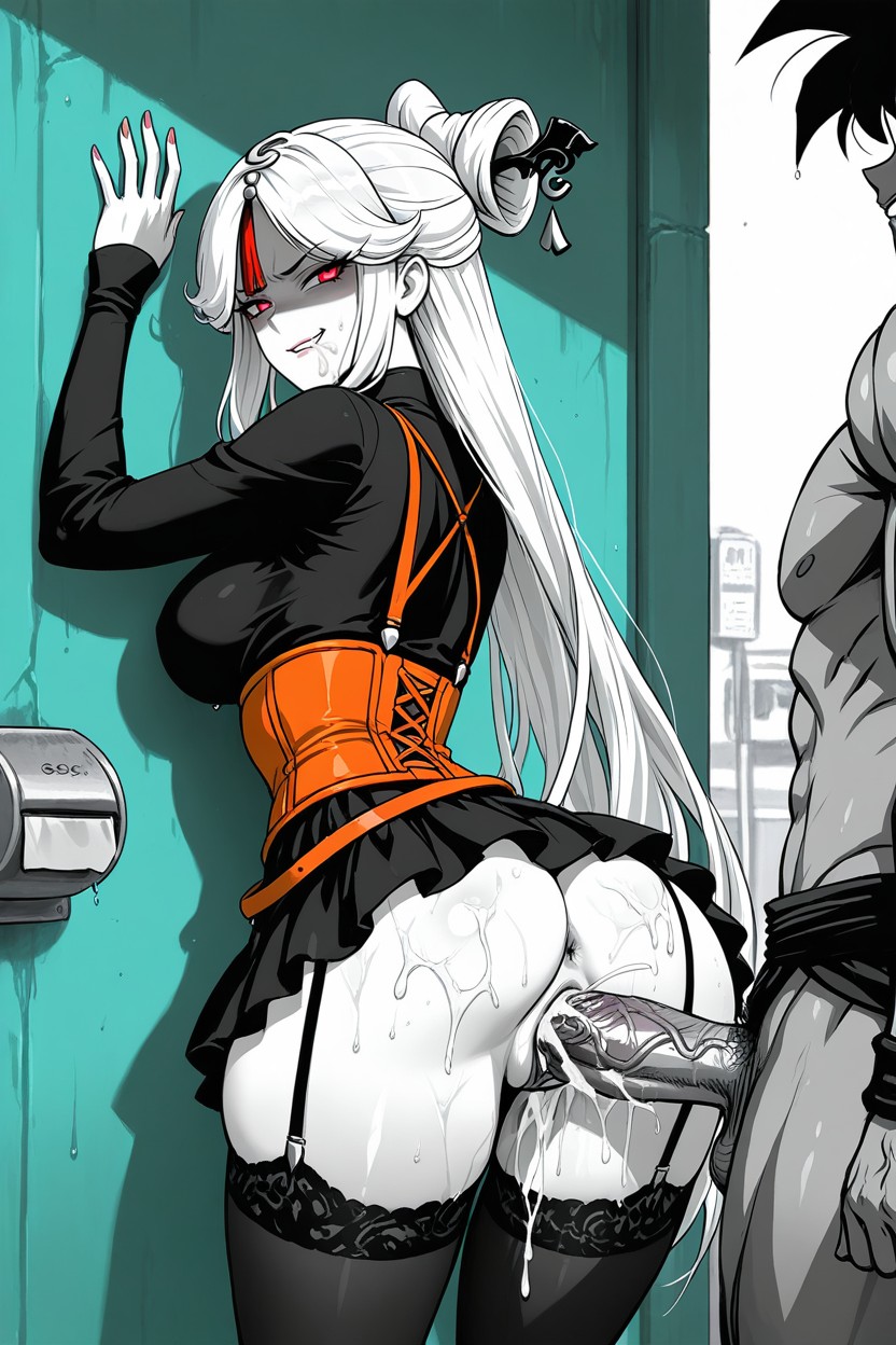 Goku Standing From Behind Her, Against Wall, Dual Focus Hentai IA