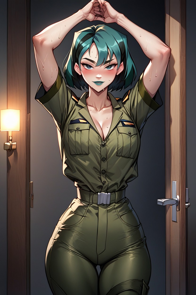 Large Ass, Military Camo Top, Anime Style Hentai AI Porn