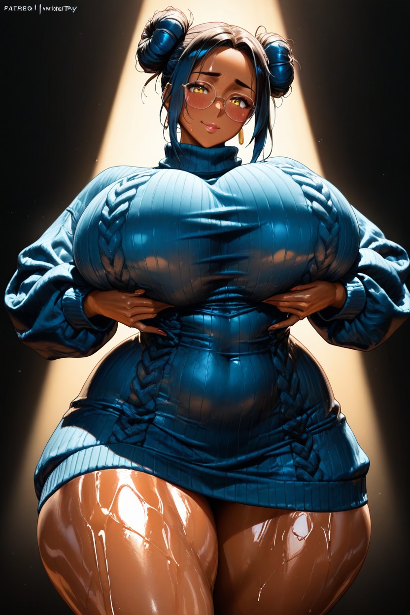 Africana, Pelo Azul, Extremadamente Pesado En La Parte Inferior Hentai IA