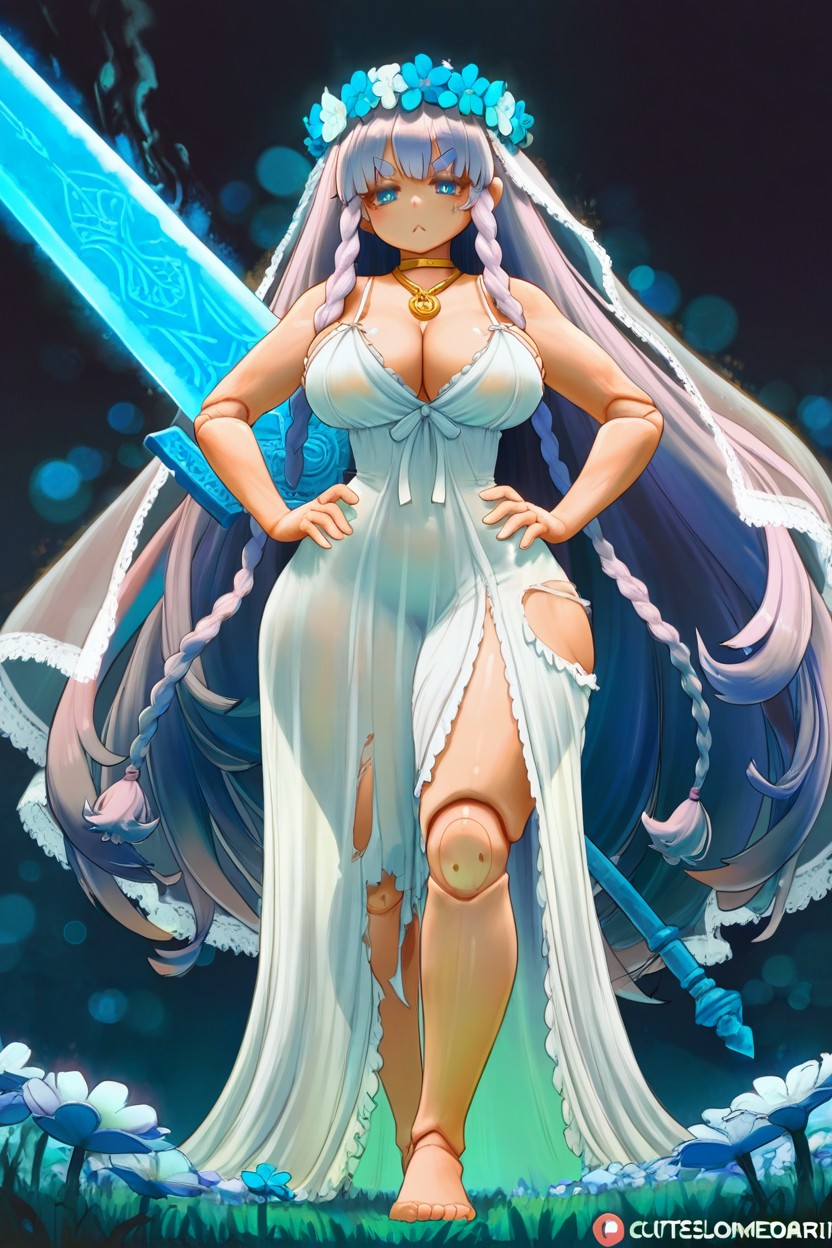 Rim Lighting, White Lavender Hair, Eyes Half-closed Hentai AI Porn