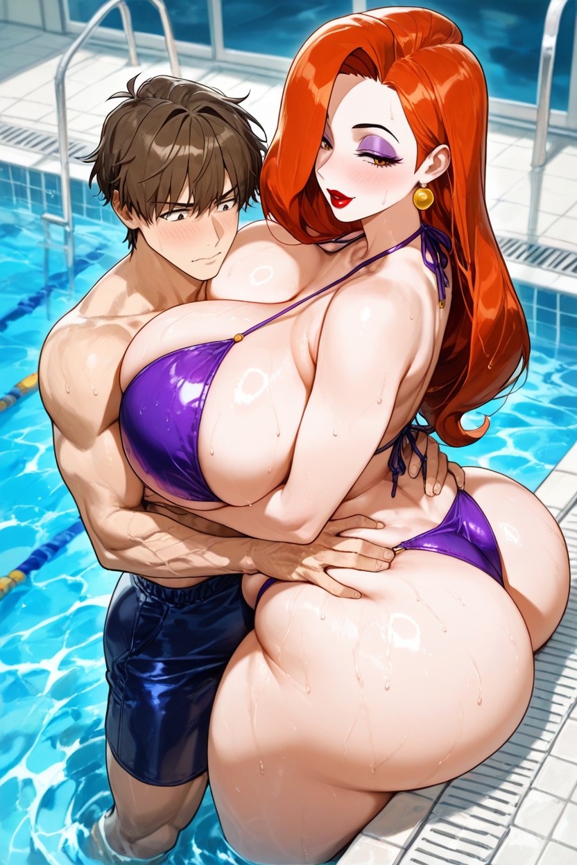 Super Sexy Purple Bikini, Thick Thighs, Ass Bigger Than Torso Hentai AI Porn