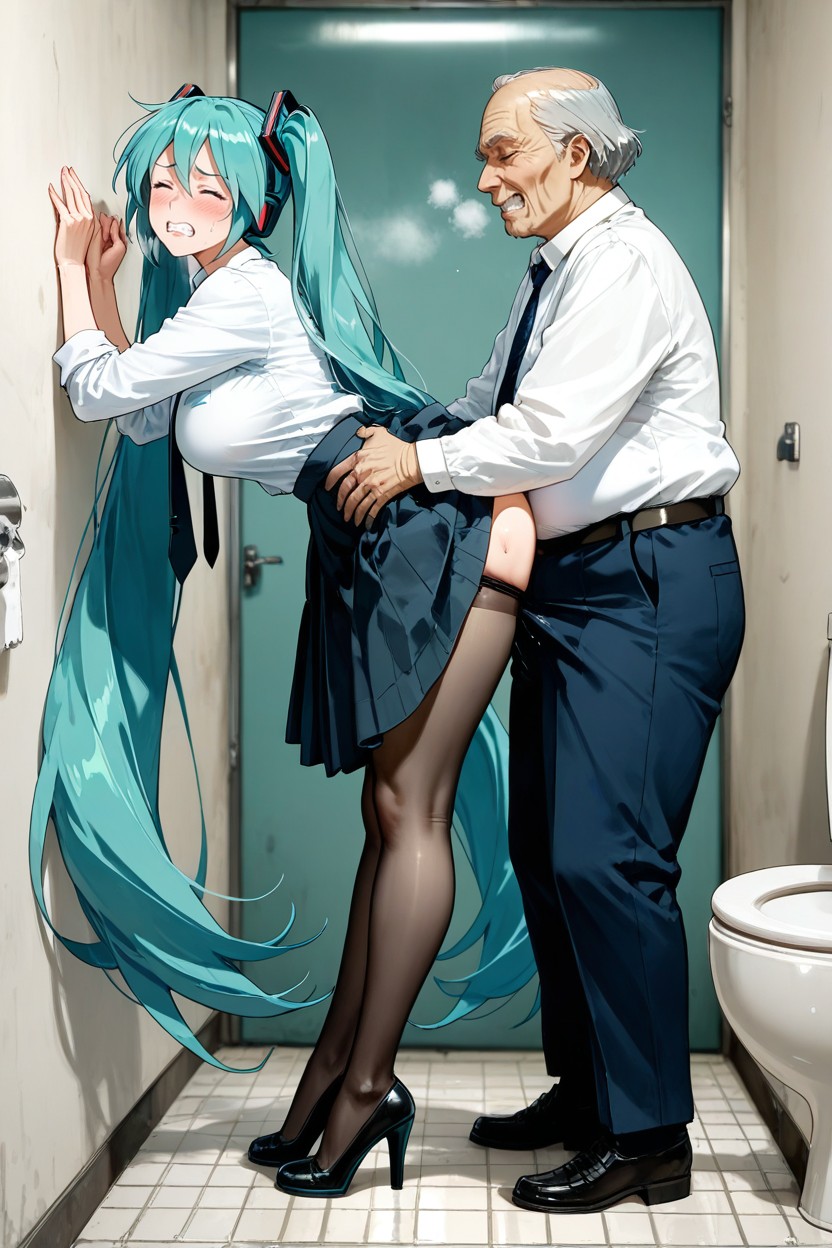 Miku Hatsune, Kneeling Woman, Toned Waste Woman Hentai AI Porn
