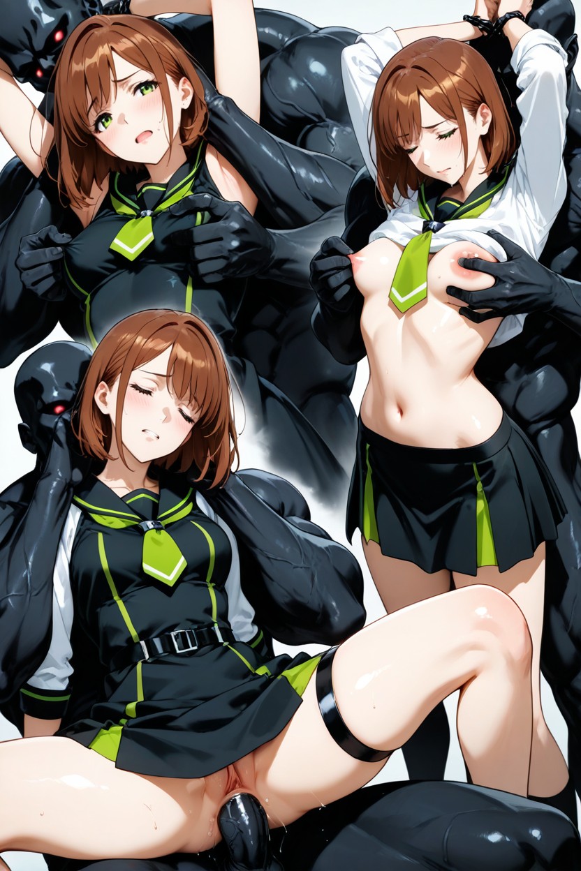 Green Trim On Collar And Sleeve Edges, Arched Eyebrows, Black Monster Fucking From Behind Hentai AI Porn