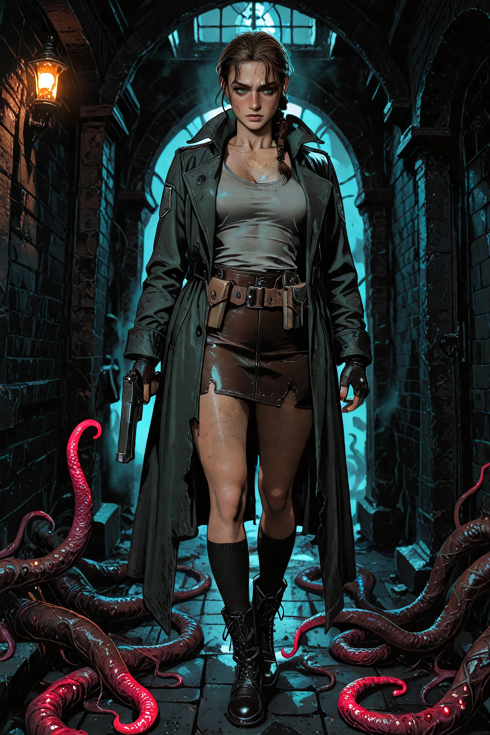 Thigh High Socks, In A Dark Gothic Dungeon, Dark Brick Corridor Hentai IA
