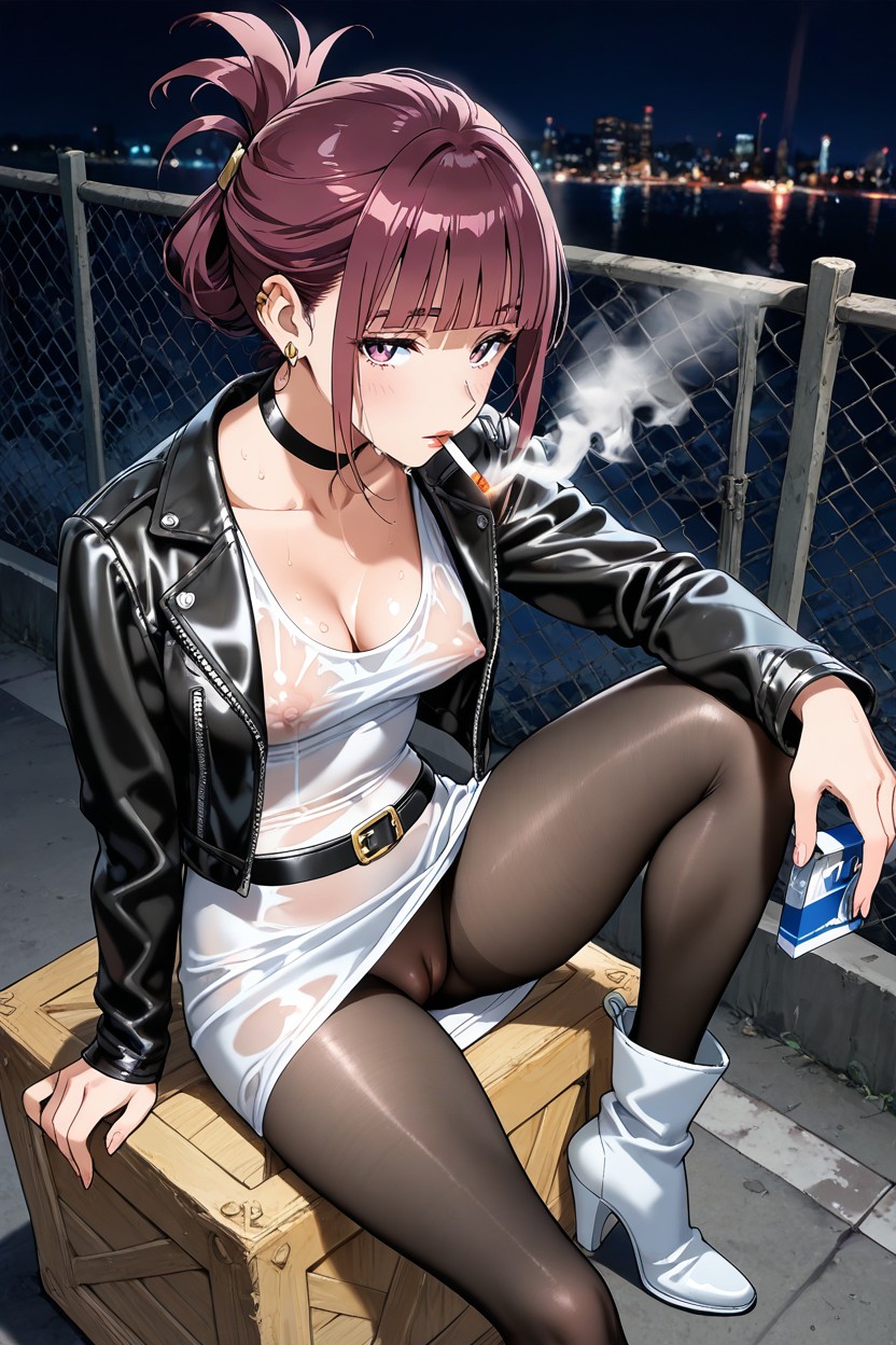 Bodycon White Tunic, Perky Breast, Parking Area AI黃漫