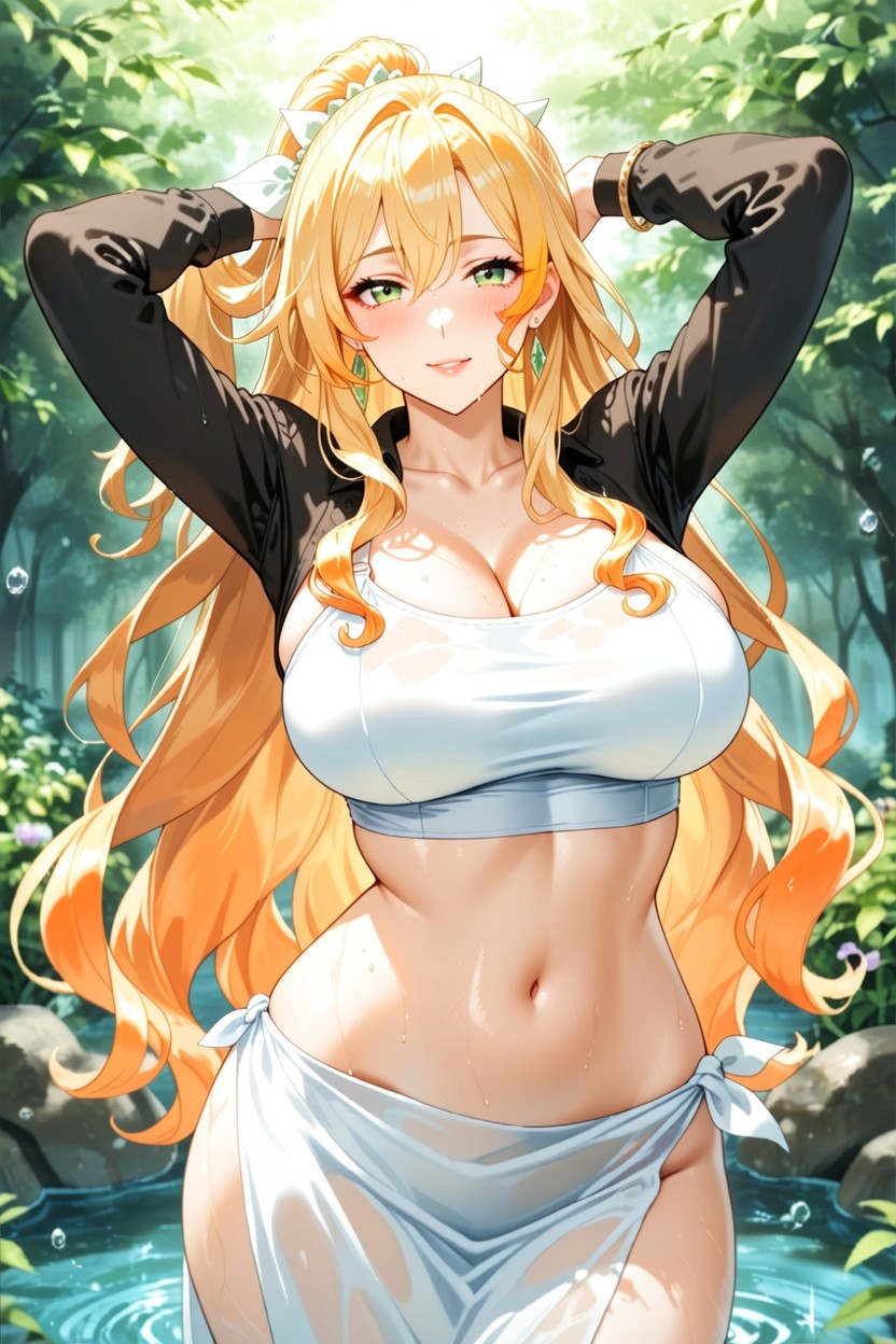 Reimagining Of Botticelli's *the Birth Of Venus*, Clinging To Her Caramel-kissed|golden-olive|deeply Bronzed Skin, 正常 AI黃漫
