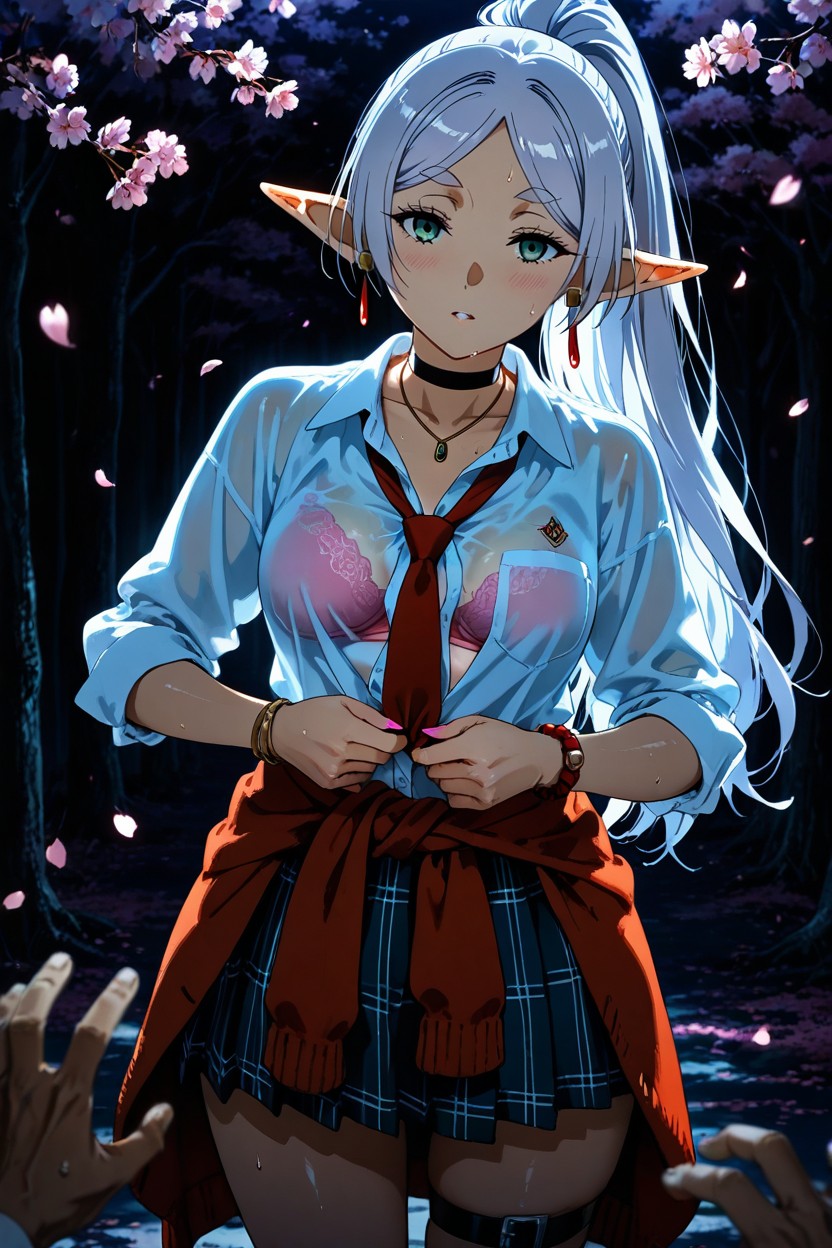 Thigh Strap, Nipple Piercing, Uniforme Porno IA Hentai