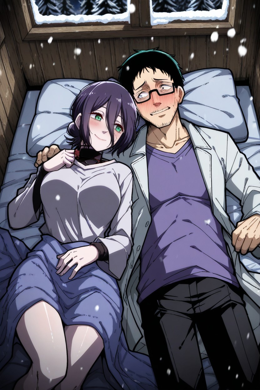 25+, Black Hair, Focus On Reze's Face Porno IA Hentai