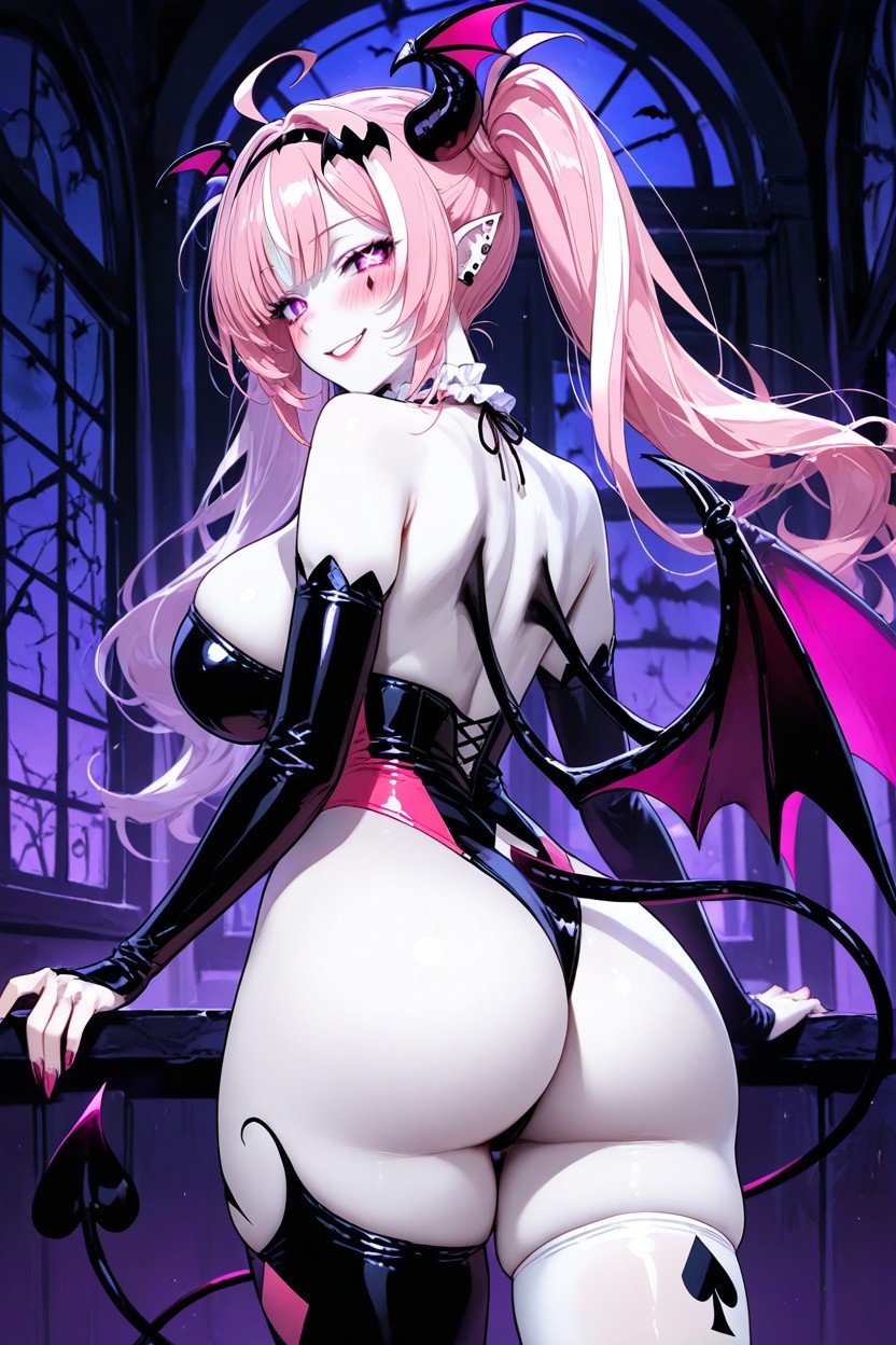Purple Eyes With Diamond Shaped Pupils, Pink Hair, Left Half Of Leotard Is Colored Porno IA Hentai