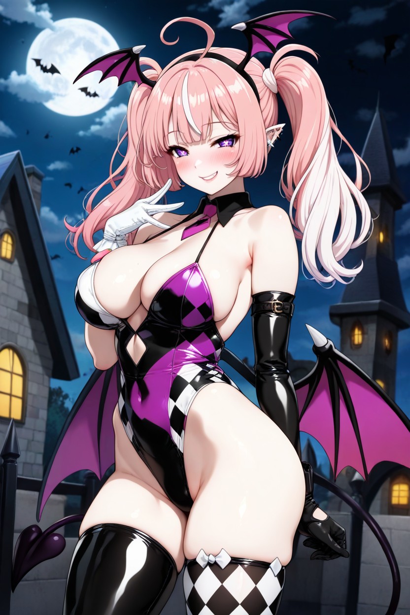 Curved Ahoge With A Single Strand Of Hair Straying From It, Right Hairband Is White, Mischievous (smiling While Blushing) Hentai AI Porn