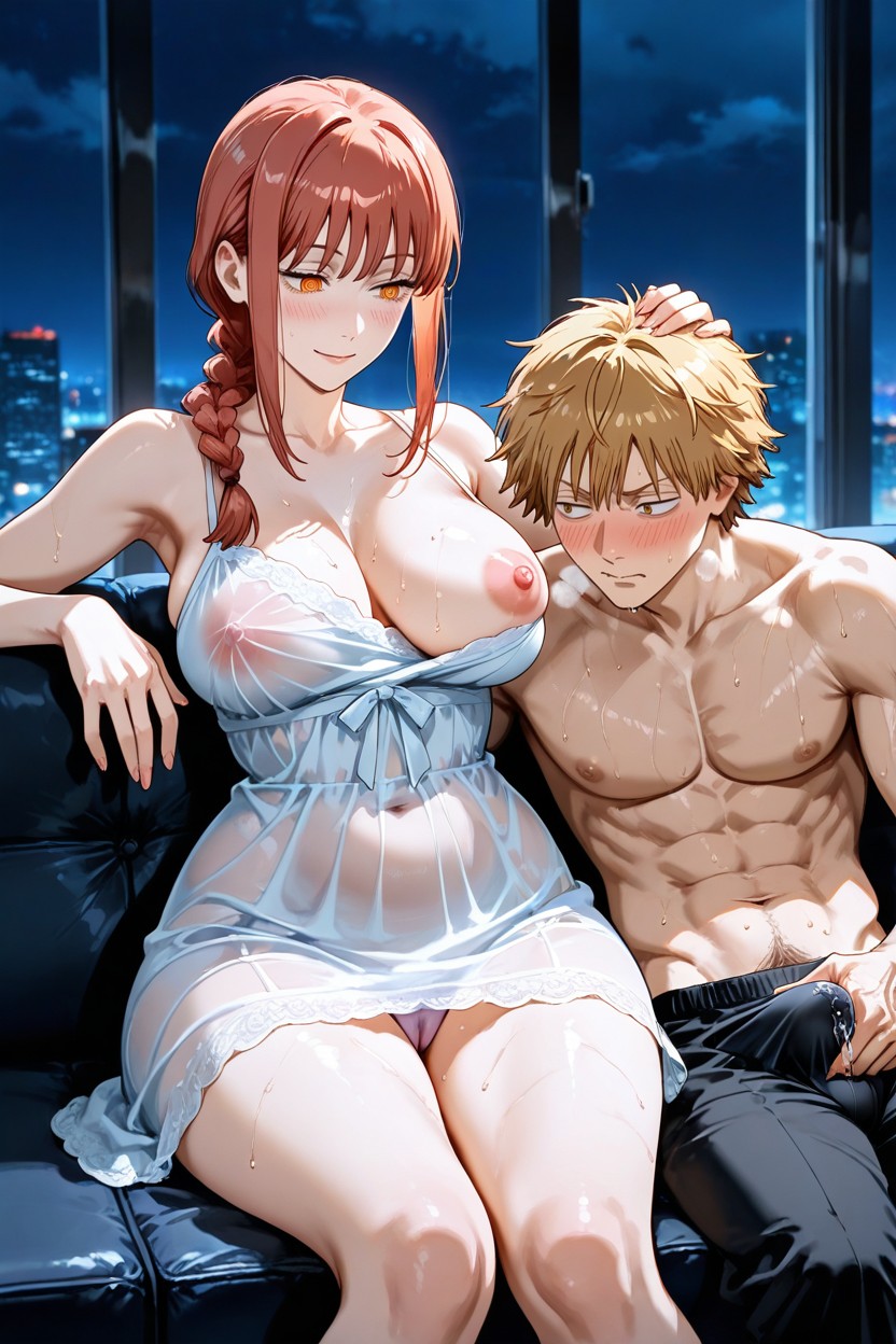 Sitting On Couch, Front View, Inside Hentai AI Porn