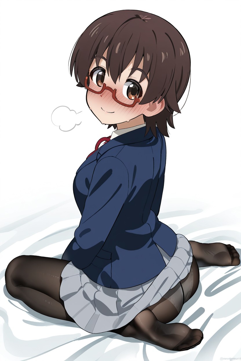 White Background, Full-face Blush, Sakuragaoka Schooluniform Hentai AI Porn
