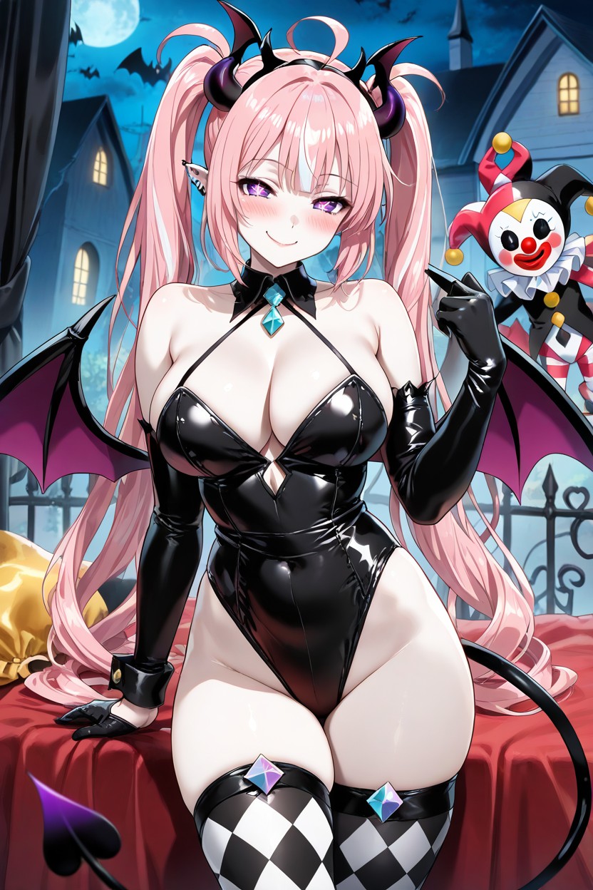 Three White Streaks On Each Twintail, Jester, Pale White Skin Porno IA Hentai