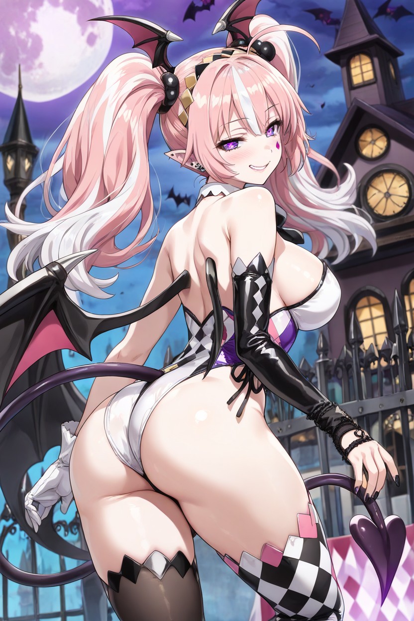 Black Bat Wings On Each Side Of Her Head, Long Gloves, Purple Hentai AI Porn