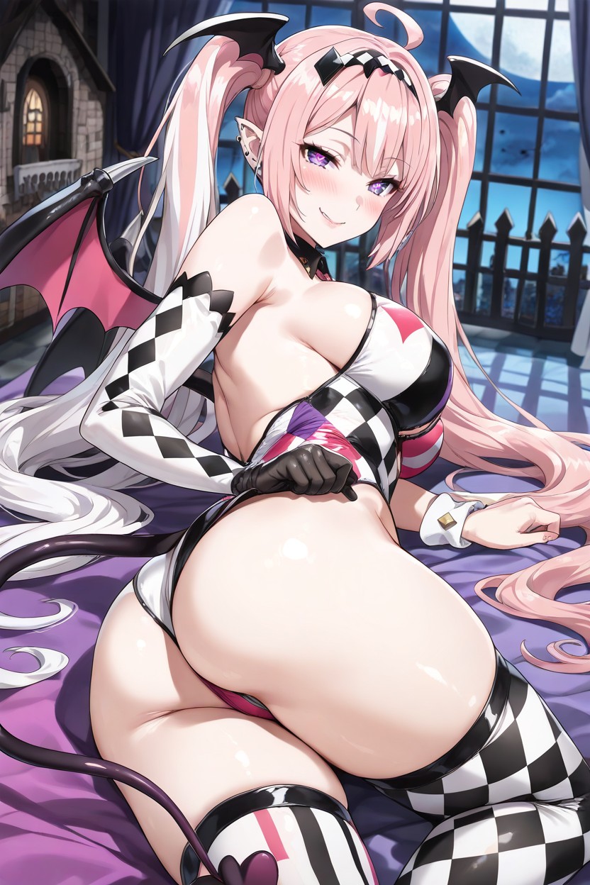 Pink And Teal Diamond Checkered, Left Half Of Leotard Is Colored, Harlequin Hentai IA