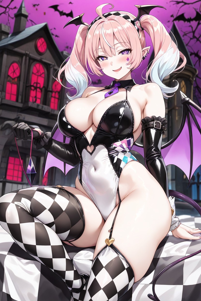 Demon Succubus Woman, Voluptuous Body, Left Legging Is Black And White Diamond Checkered Porno IA Hentai