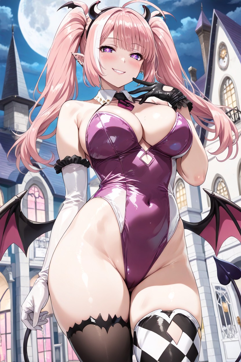 Voluptuous Body, Dressed As A Trapeze Artist, Three White Streaks On Each Twintail Hentai IA