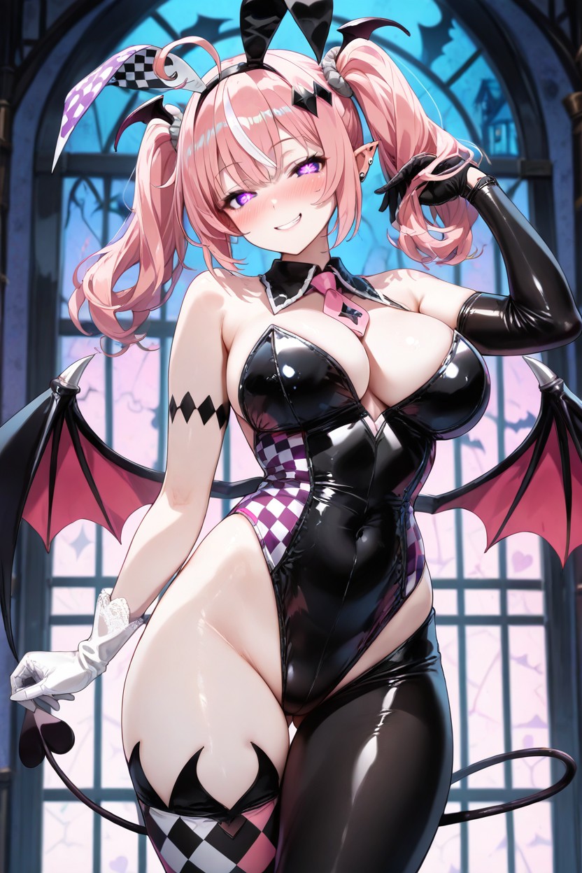 Right Glove Is Black, Leotard Is Colored White With Purple, Dressed As A Trapeze Artist Hentai AI Porn