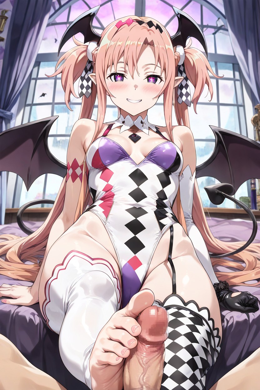 Pink And Teal Diamond Checkered, Night Time, Left Legging Is Black And White Diamond Checkered Hentai IA