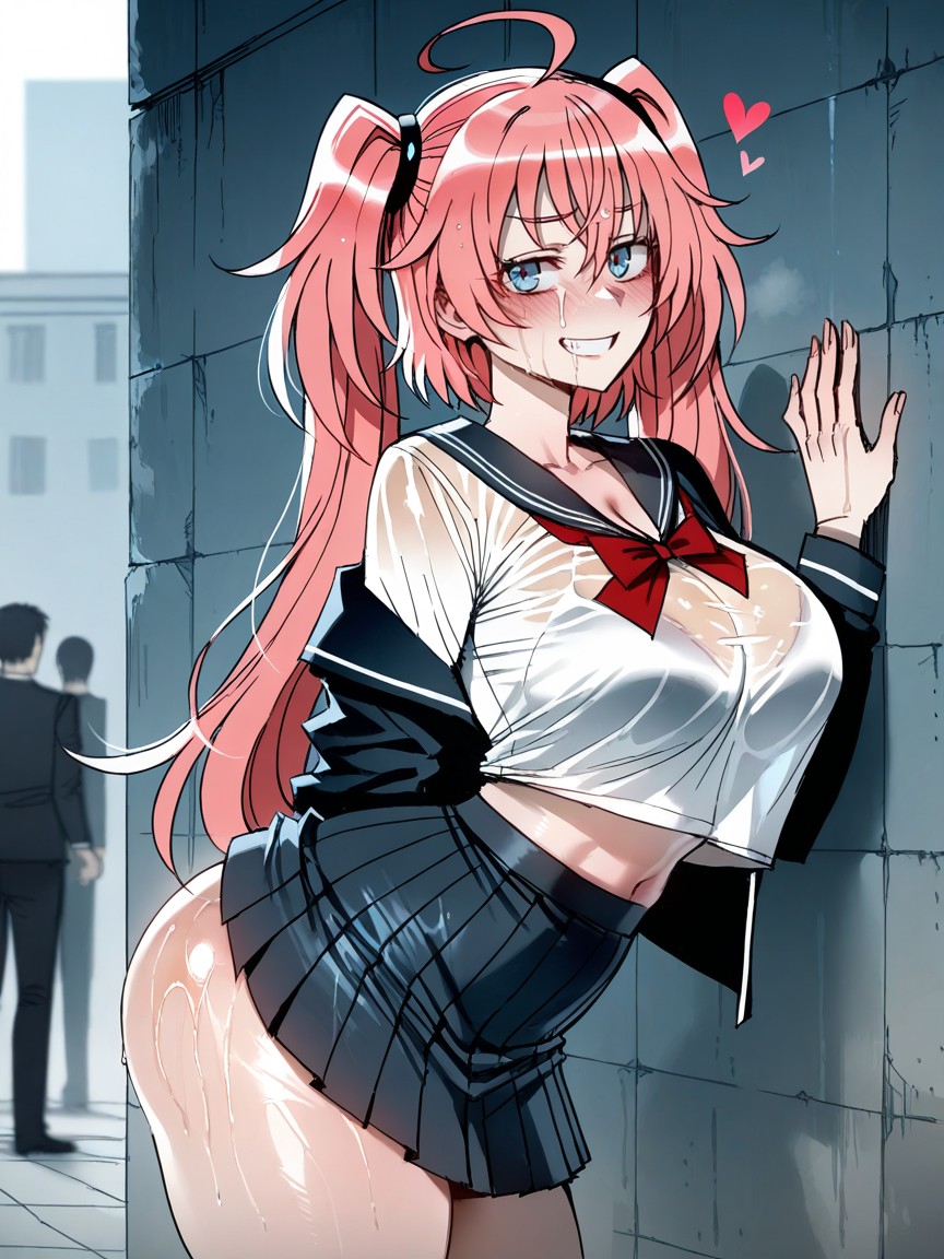 Hearts, Ratatatat Art Style, Standing Against Wall Hentai AI Porn