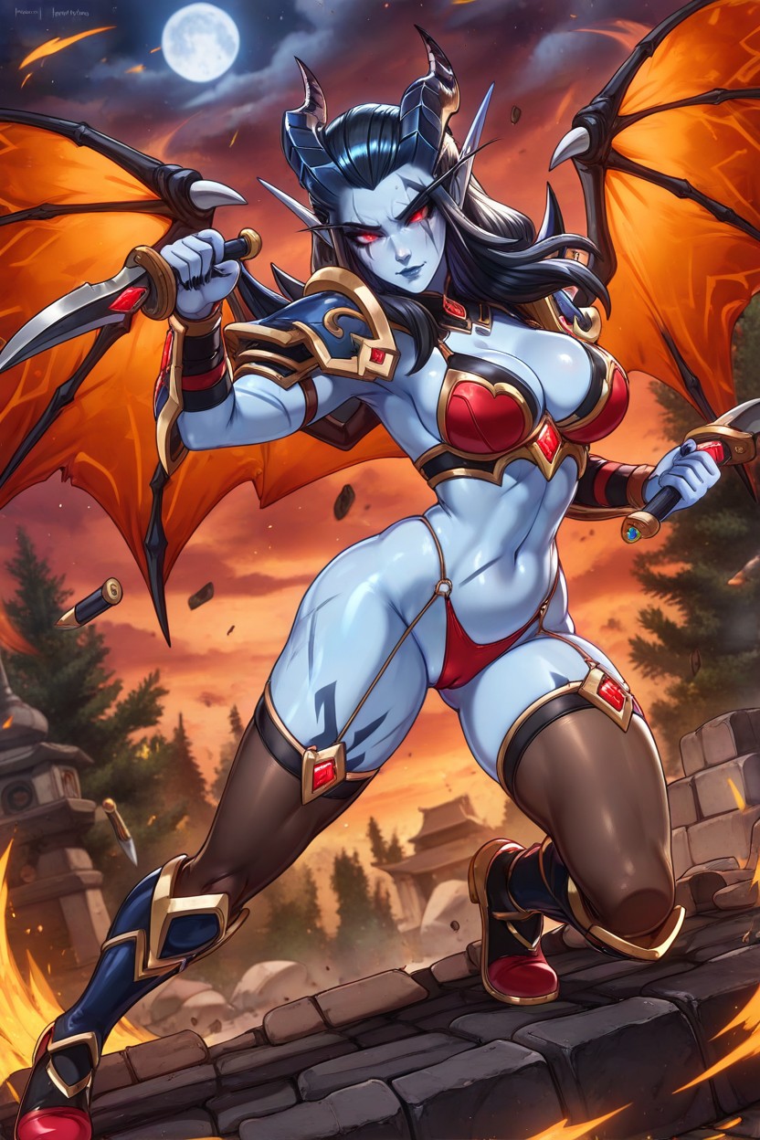 Looking At Viewer, Camel Toe, Detailed Background Of Fantasy Battle Field Game Hentai IA
