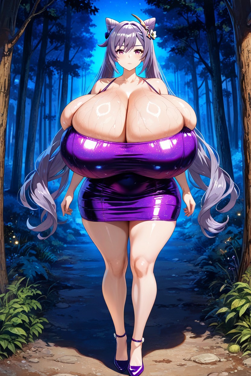 Square Neck Bodycon Dress, Night Time, Forest Hentai IA