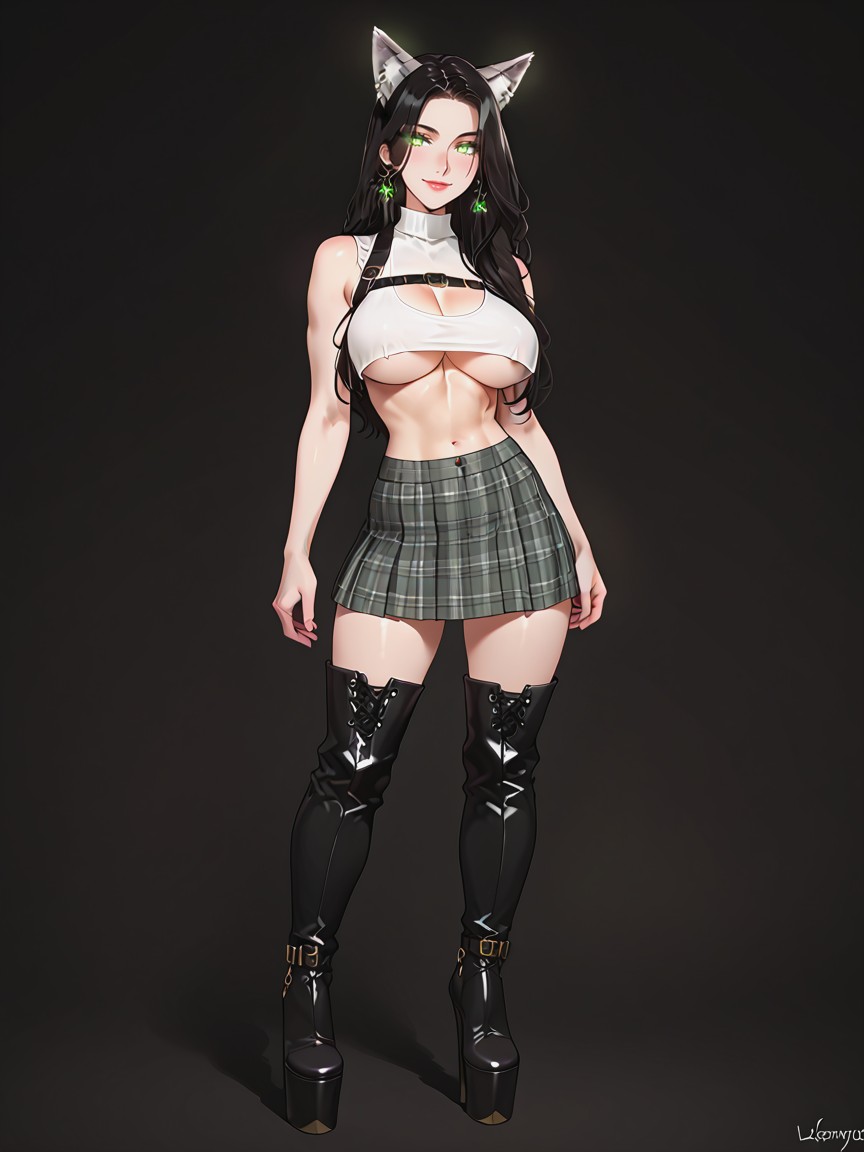 Puffy Nipples, Front View, High Waisted Floral Skirt Hentai AI Porn