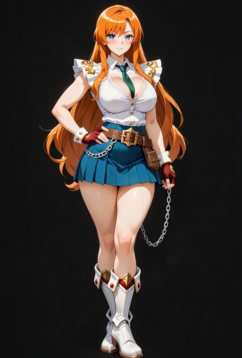 Isolated On A Black Background, 18+, And A Blue Pleated Skirt She Has An Oversized Hentai IA