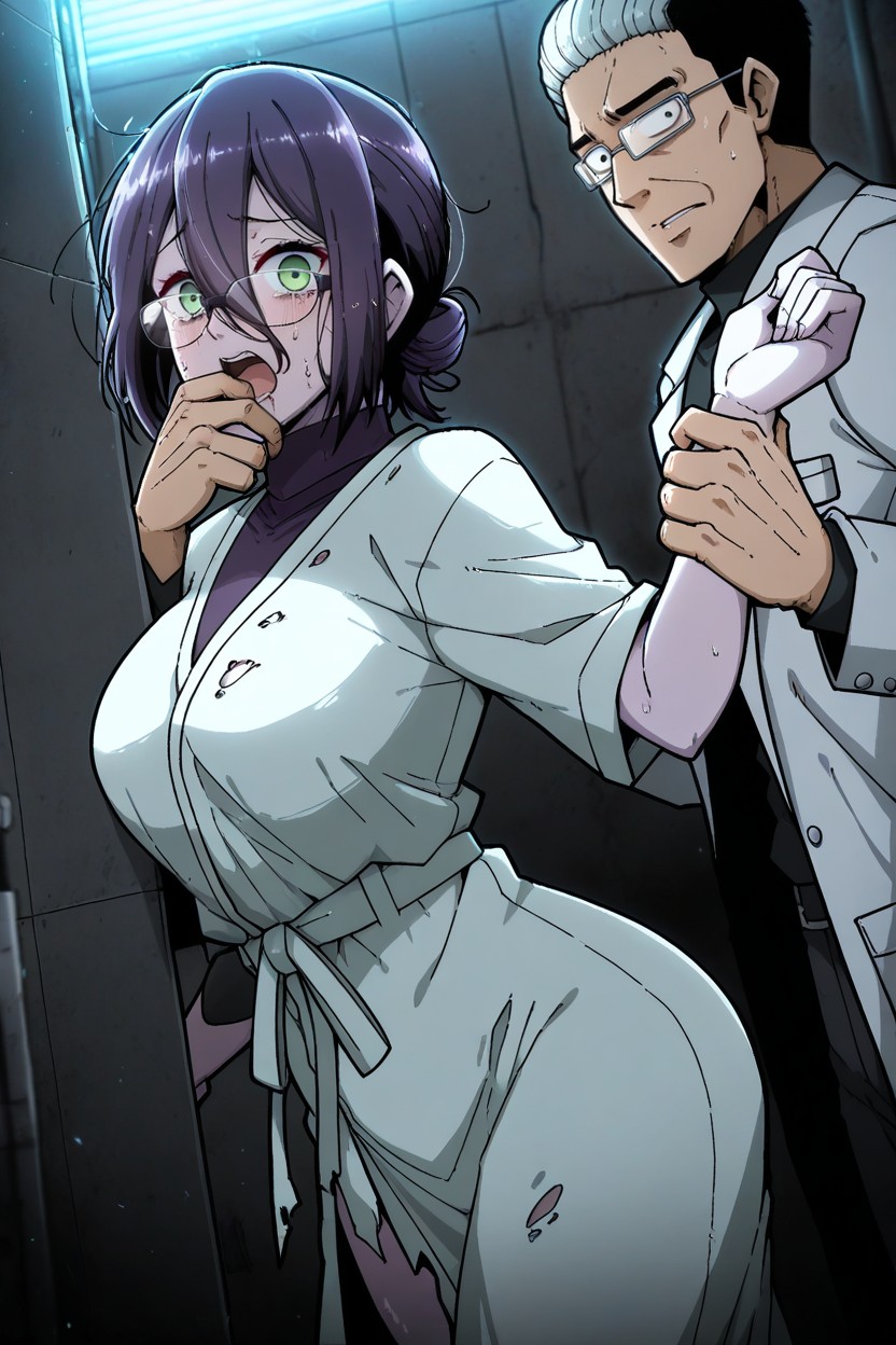 Reze Opening Her Mouth In Fear, Man Is Serious And Irritable, Reze Has Nothing On Her Face Hentai IA