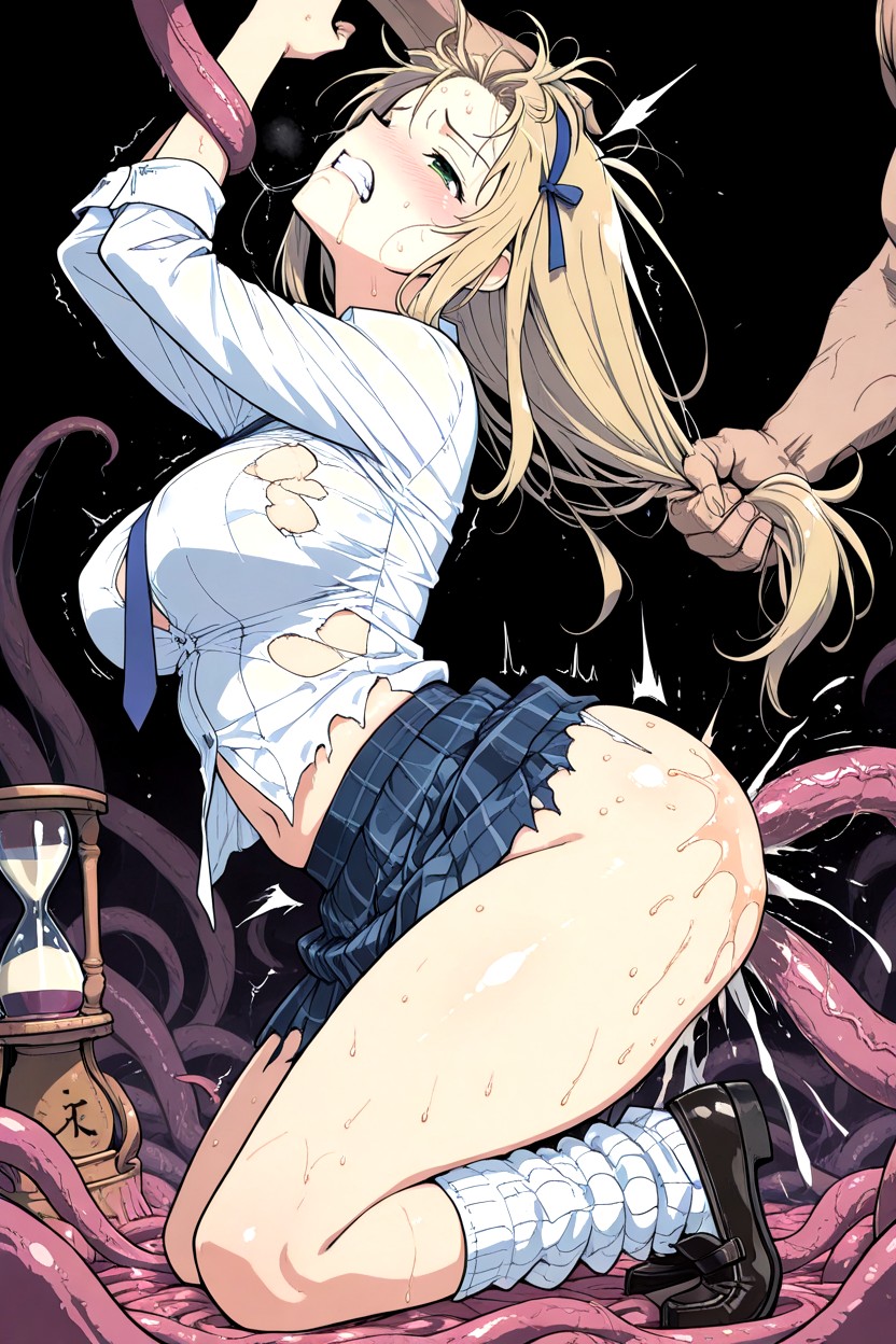 Wide Hips, Blue Plaid Skirt, Taller Man Hentai AI Porn