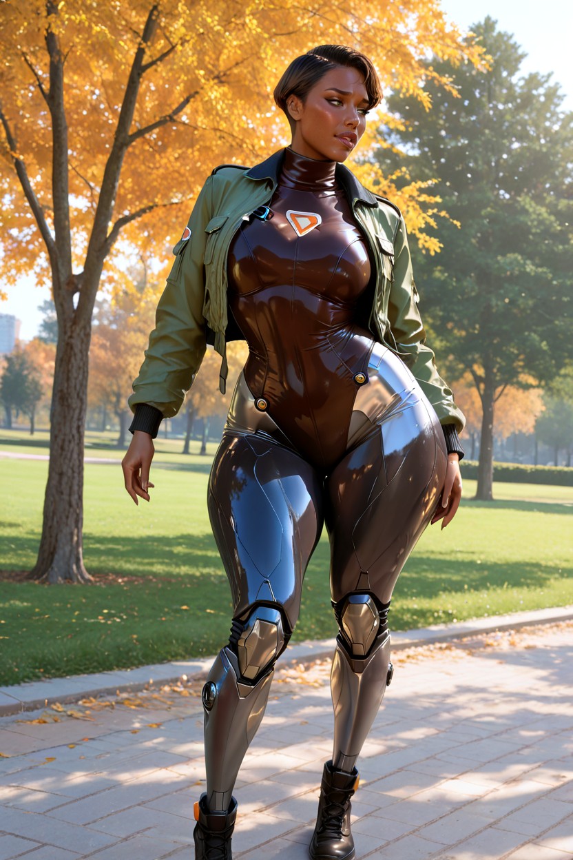Cuerpo Metálico, De Pie, Piel Marrón Oscuro Hentai IA