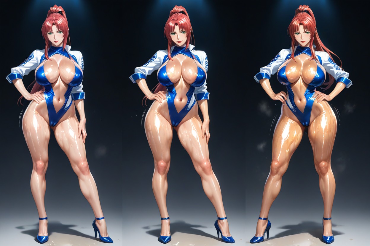 Blue Race Queen Costume, Oiled Skin, High Ponytail Hentai IA