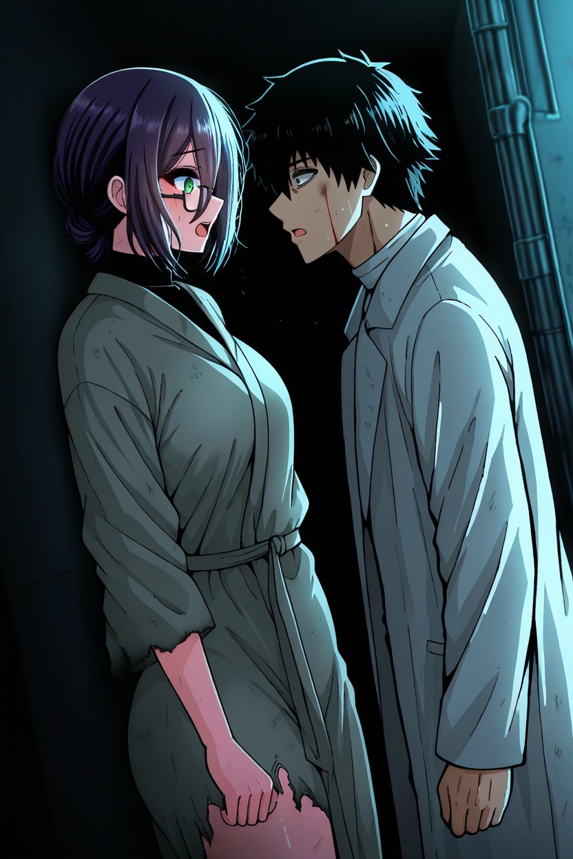 Dark, Duo, Boy Opens His Mouth Wide Reze In Dark Corridors Hentai AI Porn
