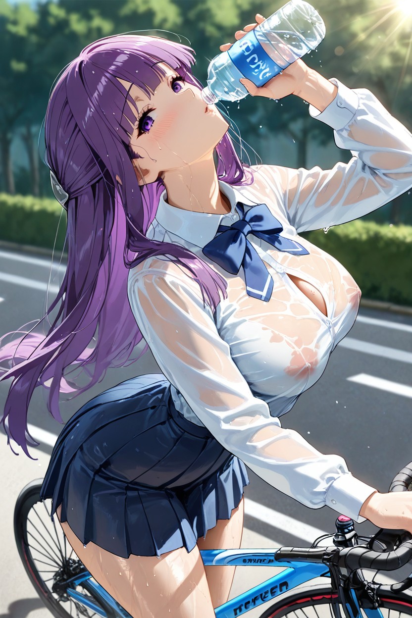 Blush, Hyper Realistic, Dripping Water To Cleavage Hentai AI Porn
