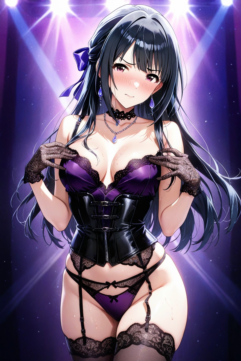 Perfect Proportions, Detailed Depiction, With A Black Garter Belt And Purple Lace Stockings On Her Thighs Porno IA Hentai
