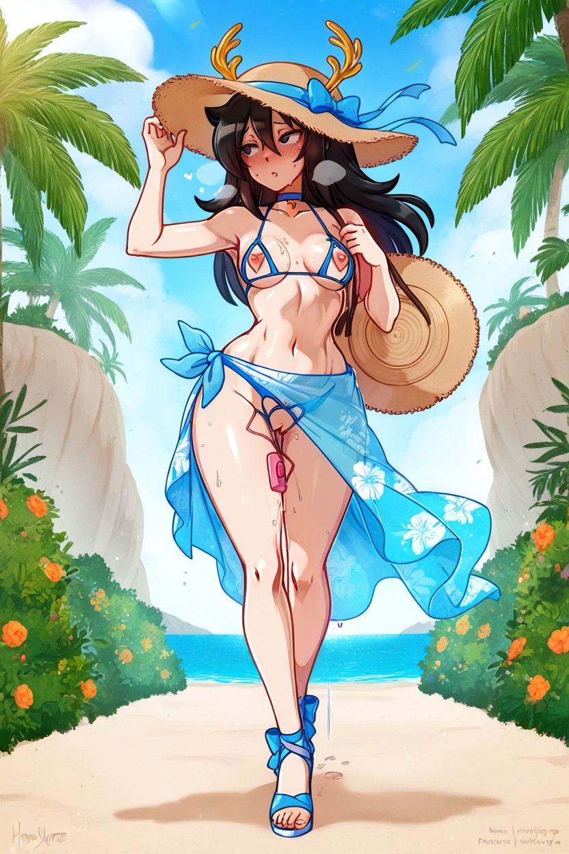 Windy, See-through Sarong, Looking Away Hentai AI Porn