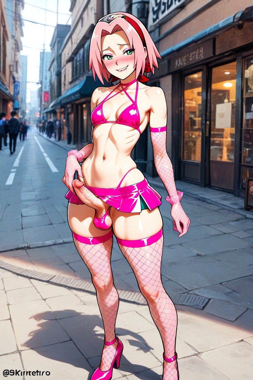 Look Away, Pink Hair, Hand On Waist Hentai AI Porn