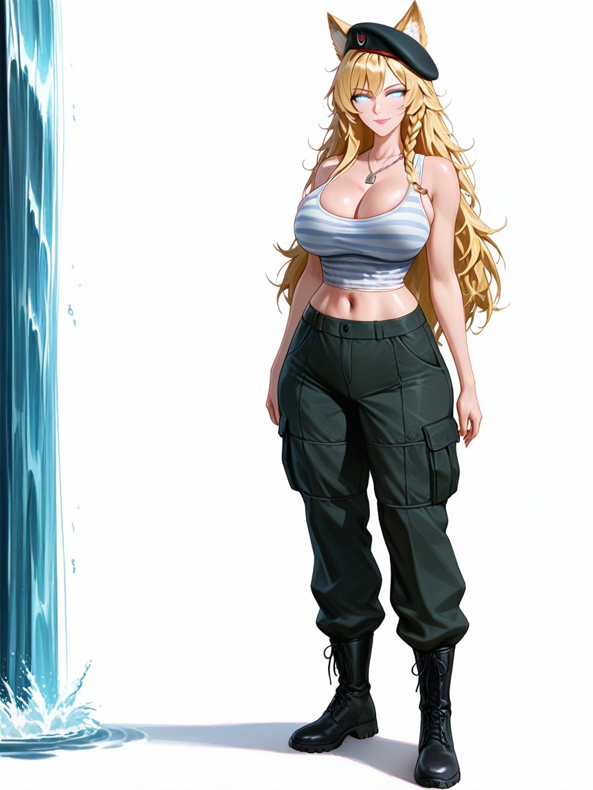 Arms Hanging At The Sides, Russian Military Navy Striped Tank Top, Ukrainian Hentai AI Porn