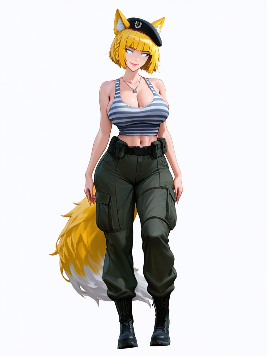 Ukrainian, Military Combat Belt With Pouches, Navel Exposed Hentai AI Porn