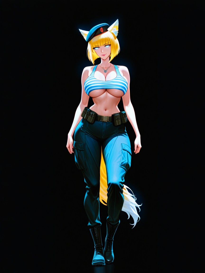 Pixie Cut, Standing, Military Tags Around The Neck Hentai AI Porn