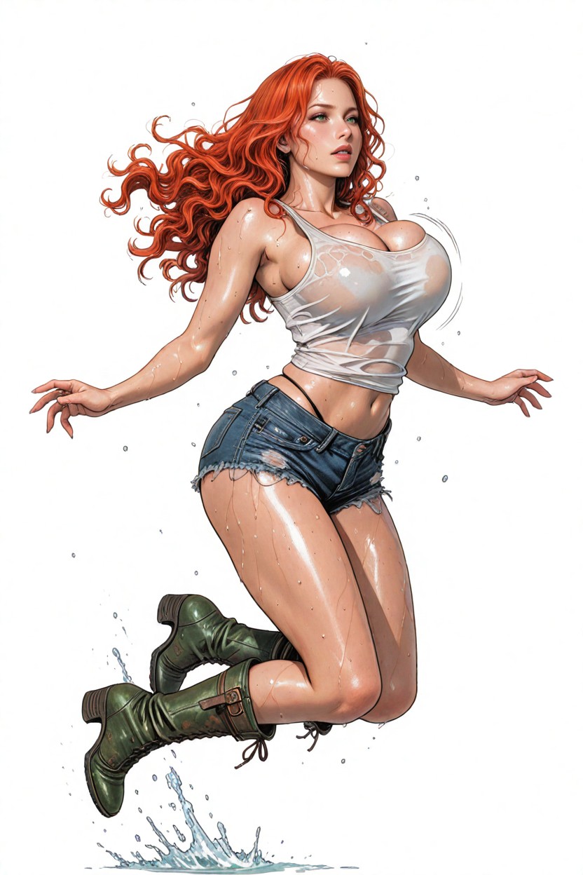 Jean Shorts, Wet Clothes, Skinny Hentai AI Porn