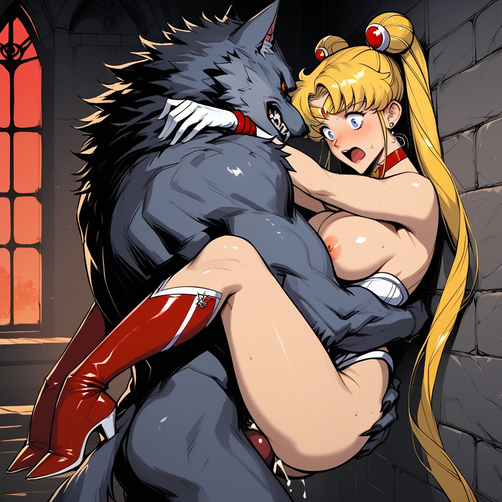 Duo, Bedroom, Sailor Moon Red Knee High Boots Hentai IA