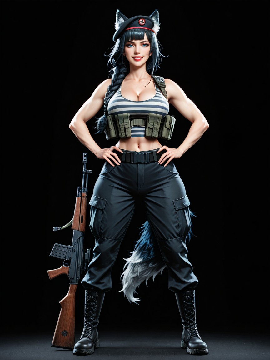 Holding An Rifle, Standing At Full Height, Body Standing Straight And Upright Porno IA Hentai
